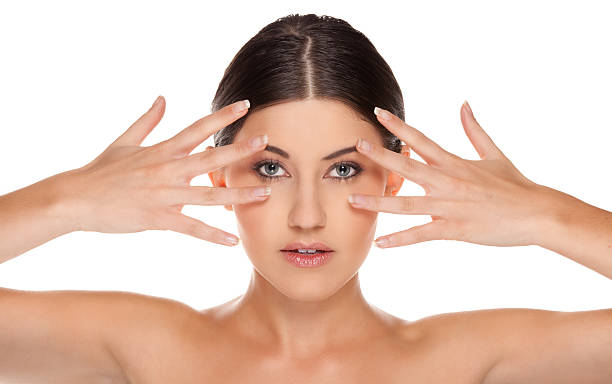 Beauty shot with hands in front of face