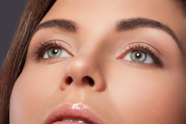 Portrait of beautiful woman with a perfect eyebrow shape and nude make-up